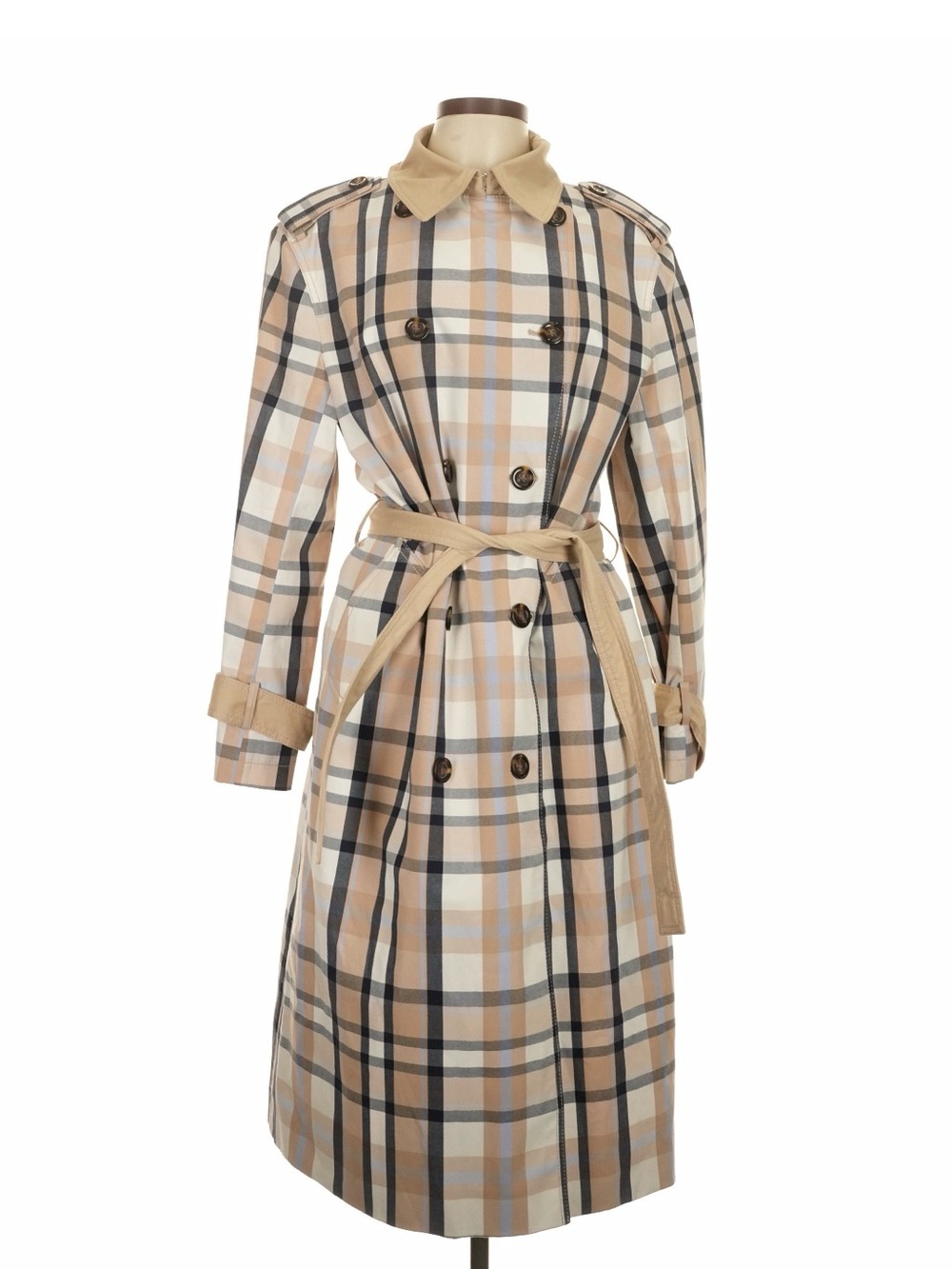 Ann Taylor Plaid Trench Coat w/ Belt Large